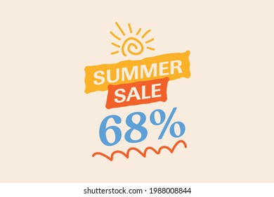 Summer sale banner discount up to 68% off vector design. Enjoy Special offer summer sale tag for seasonal shopping discount promo advertisement. seasons Vector illustration 