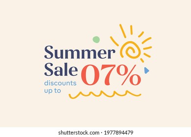 Summer sale banner discount up to 7% vector design. Enjoy Special offer summer sale tag for seasonal shopping discount promo advertisement. Vector illustration