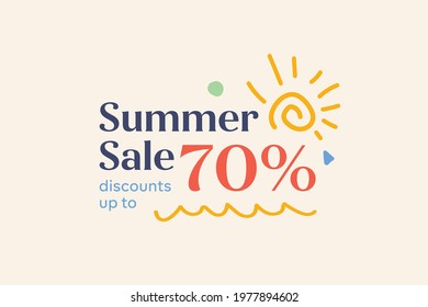 Summer sale banner discount up to 70% vector design. Enjoy Special offer summer sale tag for seasonal shopping discount promo advertisement. Vector illustration