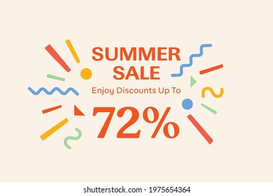 Summer sale banner discount up to 72% vector design. Enjoy Special offer summer sale tag for seasonal shopping discount promo advertisement. Vector illustration