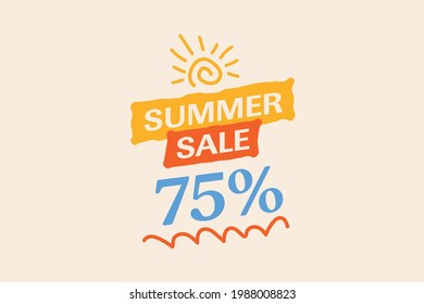 Summer sale banner discount up to 75% off vector design. Enjoy Special offer summer sale tag for seasonal shopping discount promo advertisement. seasons Vector illustration 