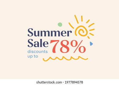 Summer sale banner discount up to 78% vector design. Enjoy Special offer summer sale tag for seasonal shopping discount promo advertisement. Vector illustration