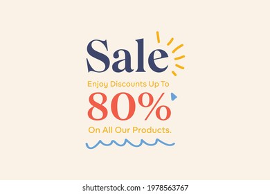 Summer sale banner discount up to 80% vector design. Enjoy Special offer summer sale tag for seasonal shopping discount promo advertisement. Vector illustration