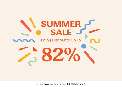 Summer sale banner discount up to 82% vector design. Enjoy Special offer summer sale tag for seasonal shopping discount promo advertisement. Vector illustration