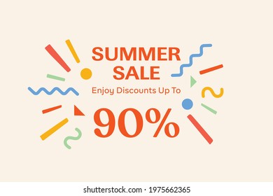Summer sale banner discount up to 90% vector design. Enjoy Special offer summer sale tag for seasonal shopping discount promo advertisement. Vector illustration