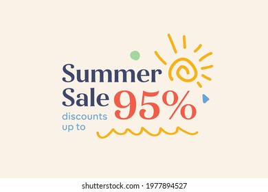 Summer sale banner discount up to 95% vector design. Enjoy Special offer summer sale tag for seasonal shopping discount promo advertisement. Vector illustration