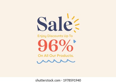 Summer sale banner discount up to 96% vector design. Enjoy Special offer summer sale tag for seasonal shopping discount promo advertisement. Vector illustration
