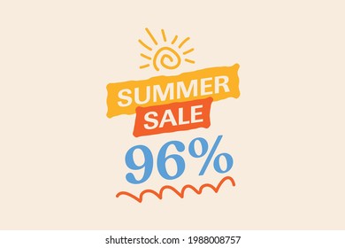 Summer sale banner discount up to 96% off vector design. Enjoy Special offer summer sale tag for seasonal shopping discount promo advertisement. seasons Vector illustration 