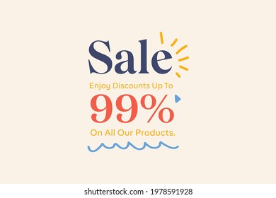 Summer Sale Banner Discount Up To 99% Vector Design. Enjoy Special Offer Summer Sale Tag For Seasonal Shopping Discount Promo Advertisement. Vector Illustration