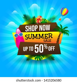 Summer Sale Banner Discount with Element Tropical