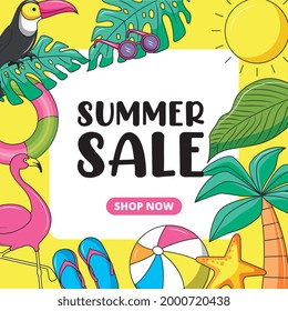 summer sale banner of discounts. shop now. vector illustration
