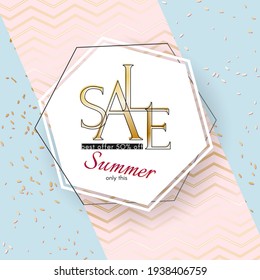 Summer sale banner Elegant beauty luxury golden sale text on a summer specks background Luxury theme card banner for advertising sale promo discount Beauty spring summer theme of fashion sale Vector