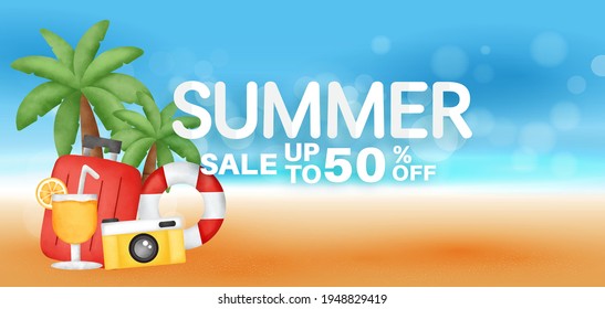 Summer sale banner with summer element .