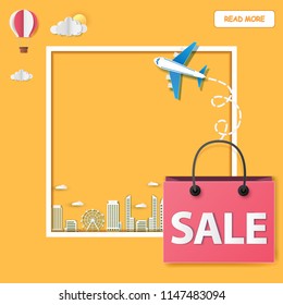 Summer sale banner filled outline icon. Cloud and balloon on Orange Background Design, Card for greeting Poster, banner, paper art,