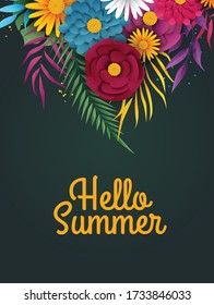Summer sale banner with flowers on a green background. Banner for promotions, magazines, advertising, web sites.