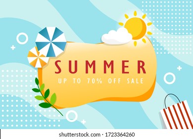 Summer Sale Banner. Graphic Design For Social Media Banner, Poster, Flyer Etc. Flat Design Vector Illustration