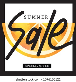 summer sale banner with hand written lettering vector illustration and watercolor paint textured oranges
