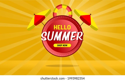 Summer Sale Banner, Hello Summer On Orange Background.