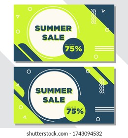 Summer Sale banner, hot season discount poster with tropical leaves,ice cream,watermelon, strawberries,and sunglasses. Invitation for shopping with 50 percent off. special offer card