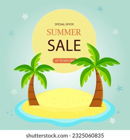 Summer Sale banner, hot season discount poster. Special offer card