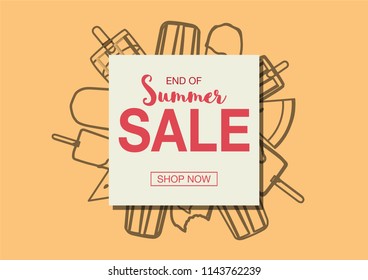 Summer sale banner with ice cream or popsicles as the background. Vector illustration.