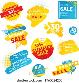 Summer Sale Banner Labels. Discount Tag And Sale Label Template With Special Promo Offer. Geometric Modern Price Design For Promotional Deal Badge. 