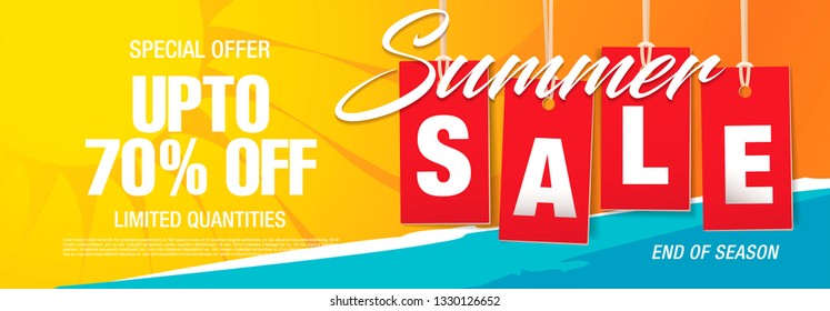 Summer Sale Banner Layout Design, Vector Illustration