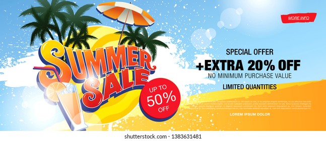 Summer Sale Banner Layout Design, Vector Illustration