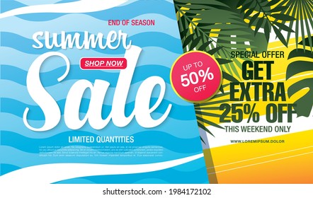 summer sale banner layout design, vector illustration