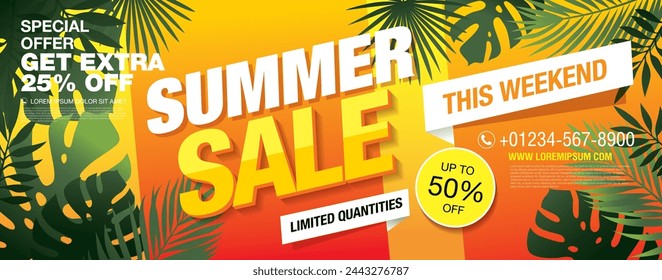 summer sale banner layout design, vector illustration