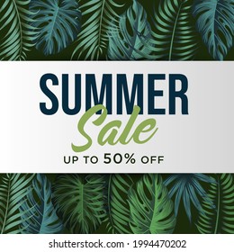 Summer sale banner with leaves	