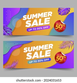 Summer sale banner with leaves	