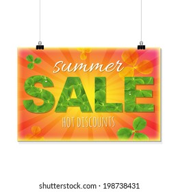 Summer Sale Banner With Leaves, With Gradient Mesh, Vector Illustration