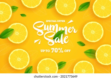 Summer sale banner with lemon fruit background