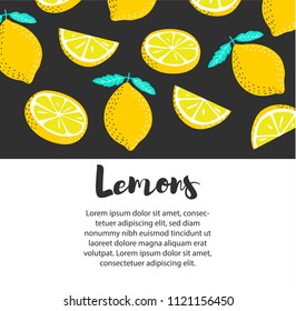Summer sale banner. Lemons on a striped background. Vector illustration.