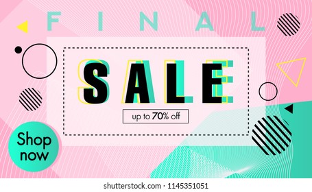 SUMMER SALE  banner memphis design. Creative template seasonal sales. Vector illustration.