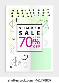 Summer sale banner. Memphis style. Vector illustration