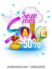 Summer sale banner with summer objects. Vector illustration