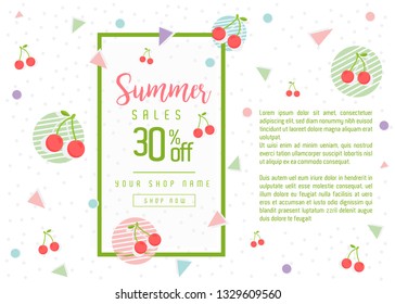 Summer Sale Banner on Cute Cherry pattern, Summer Sale vector illustration. - Images vectorielles
