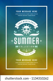 Summer sale banner online shopping on beach background, for magazine and advertising poster or voucher. Vector illustration.