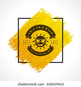 Summer Sale banner online shopping on grunge brush paint watercolor texture background. Vector illustration. Discount badge or label typographic design.