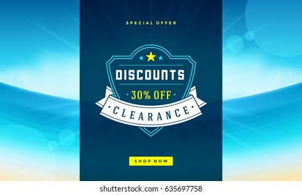 Summer sale banner online shopping on beach background. Vector illustration discount badge or label typographic design. Summer sale banner online shopping on beach background. Vector illustration discount badge or label typographic design.