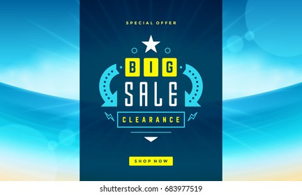 Summer sale banner online shopping on beach background vector illustration.