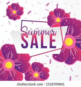 Summer sale banner with paper cut flamingo and tropical leaves background, exotic floral design for banner, flyer, invitation, poster, web site or greeting card. Paper cut style, vector illustration -
