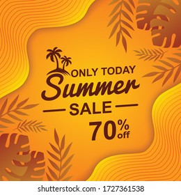 Summer sale banner with paper cut tropical leaves background, exotic floral design for banner, flyer, invitation, poster, web site or greeting card. Paper cut style, vector illustration