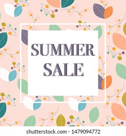 Summer sale banner with pastel colorful leaves. Vector banner,perfect to use for your summer sale promotions