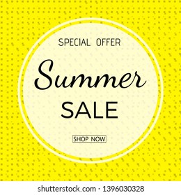 Summer sale banner. Summer Sale phrase on yellow background. Vector illustration.