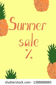 Summer sale banner with pineapple. Design for banner, flyer, invitation, poster, card.