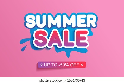 Summer sale banner with pink background. Trendy summer promotion template with lettering.