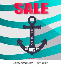 Summer Sale banner. Sale poster anchor. Vintage design. Vector illustration.